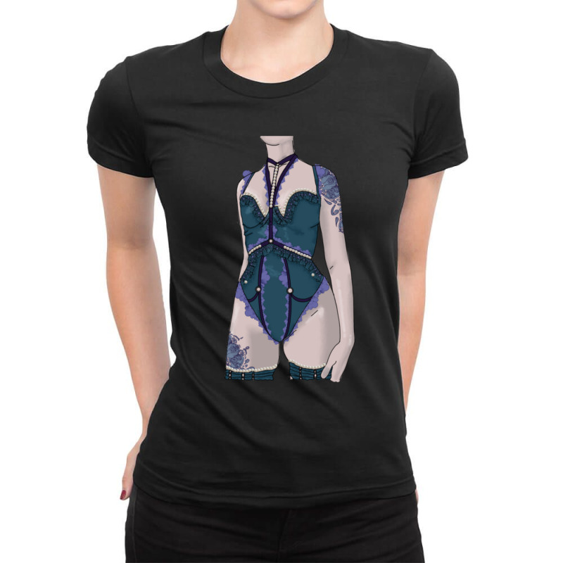 Sexy Lingerie Gothic Pastel Tattoo Harness Pinup Lady Ladies Fitted T-Shirt by JodyBanda | Artistshot