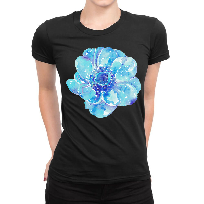 Blue Anemone Flower Painting Red Green Flower Red Green Abstract Water Ladies Fitted T-Shirt by tremaineconsidine474 | Artistshot