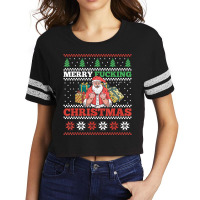 Merry Fucking Christmas Adult Humor Santa Pun Ugly Sweater Scorecard Crop Tee | Artistshot