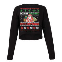 Merry Fucking Christmas Adult Humor Santa Pun Ugly Sweater Cropped Sweater | Artistshot