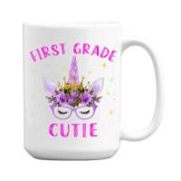 First Grade Cutie Unicorn Face Lover 1st Grade Girl Gift 15 Oz Coffee Mug | Artistshot