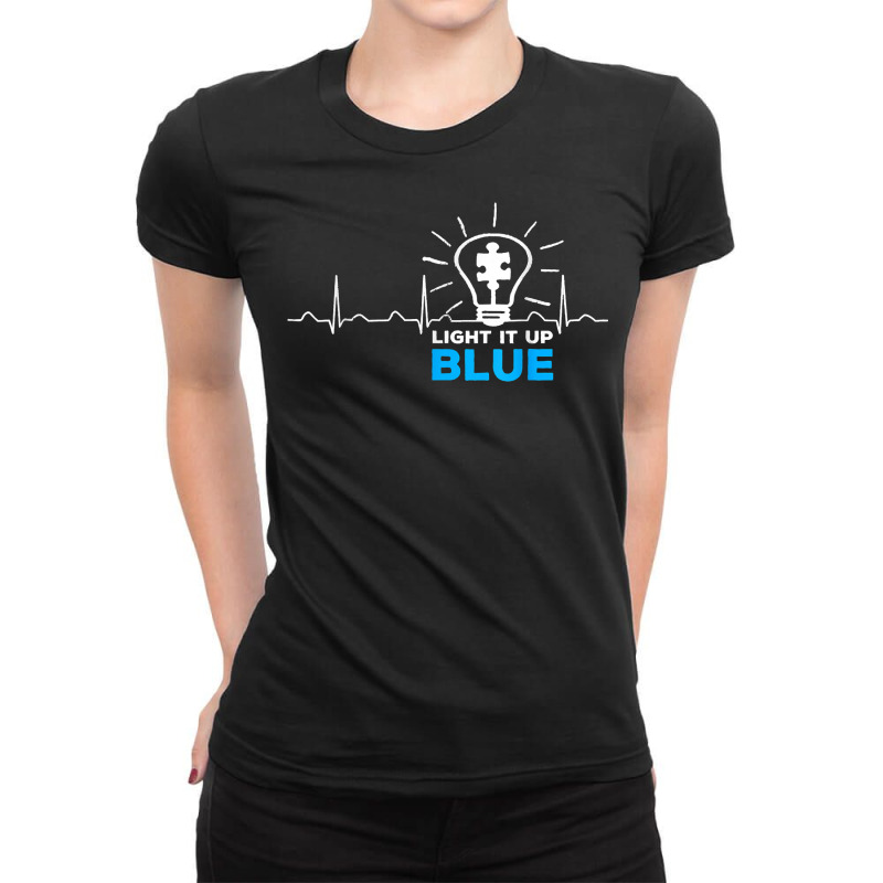 Light It Up Blue Tshirt Puzzle Heartbeat Autism Awareness T Shirt Ladies Fitted T-Shirt by atereabag | Artistshot