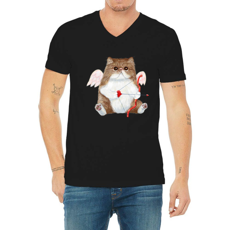 Trending Valentine's Day Cat Cupid Heart Persian Kitty Cherub V-Neck Tee by Trudeau Palmer | Artistshot