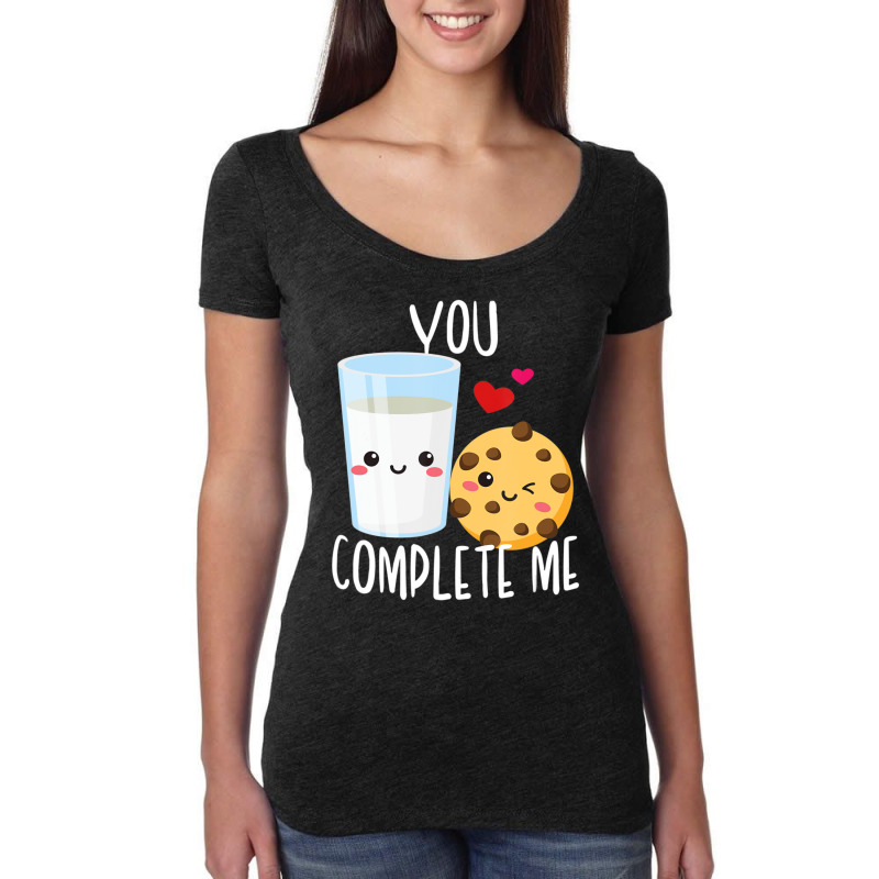 Hot Trend You Complete Me Cute Kawaii Milk & Cookies Valentine Couple Women's Triblend Scoop T-shirt by Hugo Flowers | Artistshot