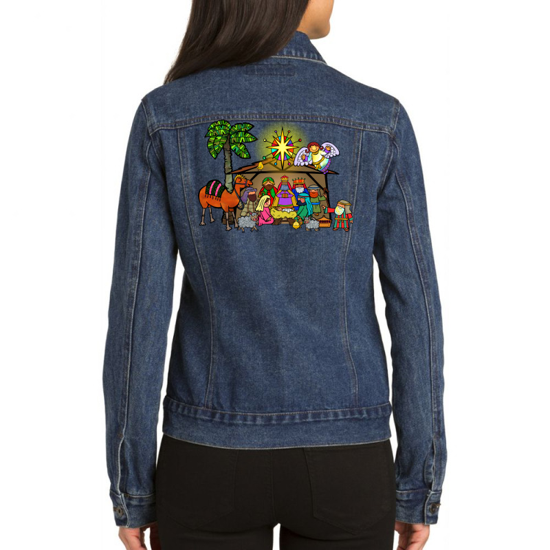 Cartoon Christmas Nativity Scene Ladies Denim Jacket by reboriguitoup | Artistshot