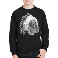 Native American Portrait T  Shirt Native American Chief Black And Whit Youth Sweatshirt | Artistshot