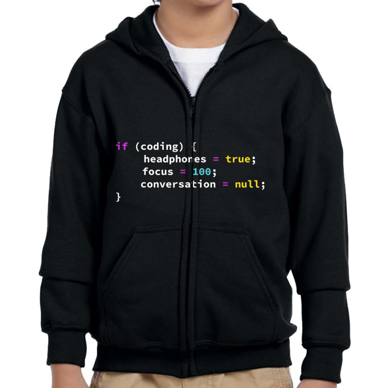 Programming If Coding Headphones Focus Joke Youth Zipper Hoodie | Artistshot