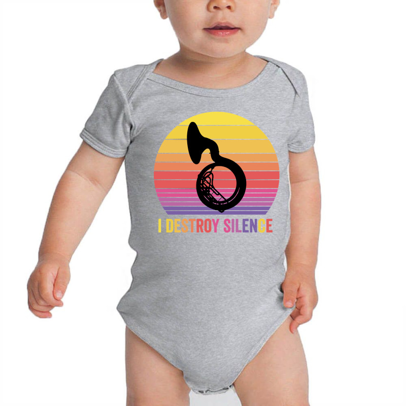 Silhouette Sousaphone Retro Vintage I Destroy Silence Pullover Hoodie Baby Bodysuit by luckenbg | Artistshot