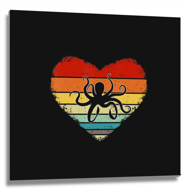 Trending Vintage Heart Octopus Valentine's Day For Him Her Metal Print Square | Artistshot