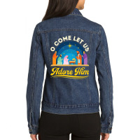 O Come Let Us Adore Him Christmas Nativity Jesus Christian Ladies Denim Jacket | Artistshot