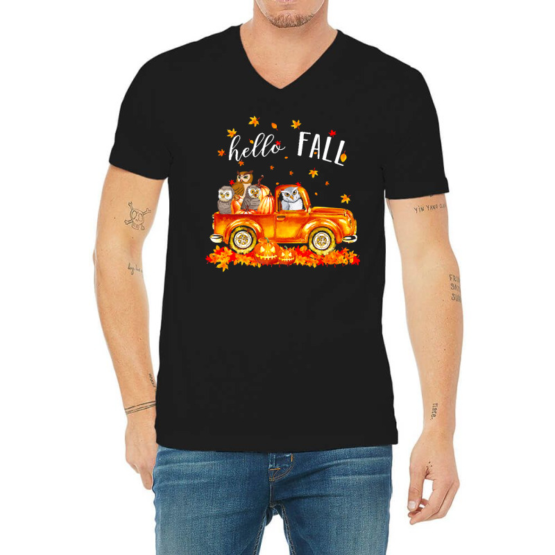 Hello Fall Owls In Car Autunm T  Shirt Owls Hello Fall   Owls In Car P V-neck Tee | Artistshot