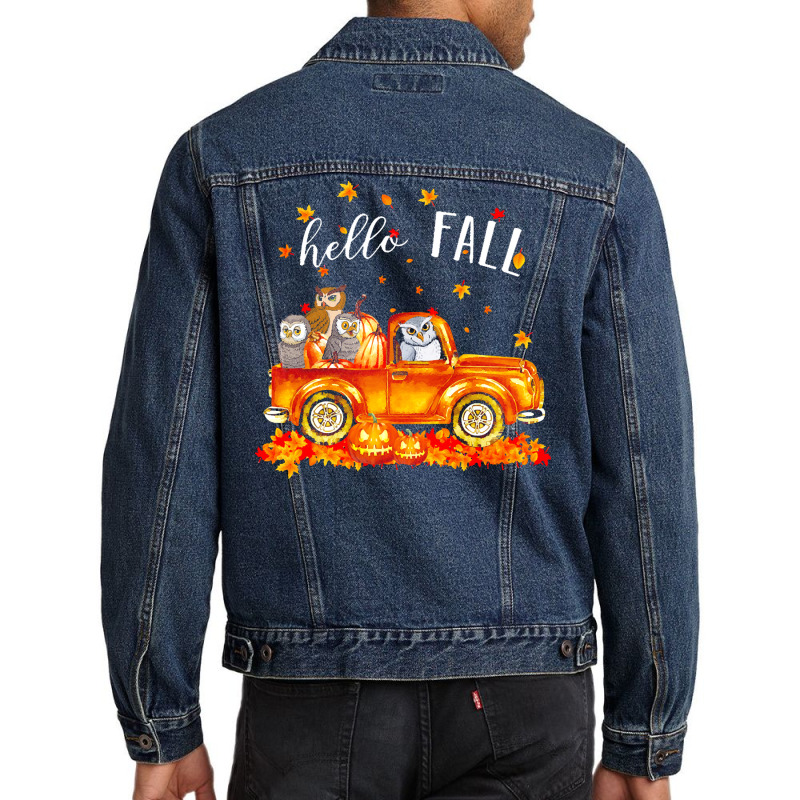 Hello Fall Owls In Car Autunm T  Shirt Owls Hello Fall   Owls In Car P Men Denim Jacket | Artistshot