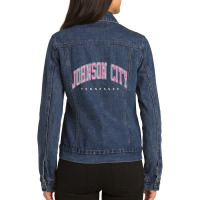 Johnson City Tennessee Tn Varsity Style Pink Text Premium Ladies Denim Jacket | Artistshot