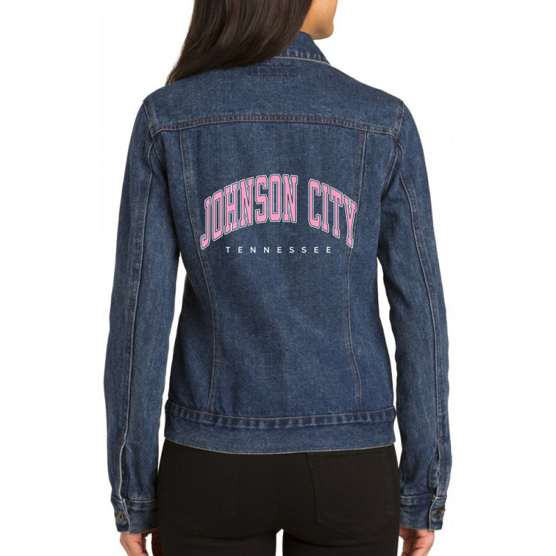 Johnson City Tennessee Tn Varsity Style Pink Text Premium Ladies Denim Jacket by RachelRenePeckham | Artistshot