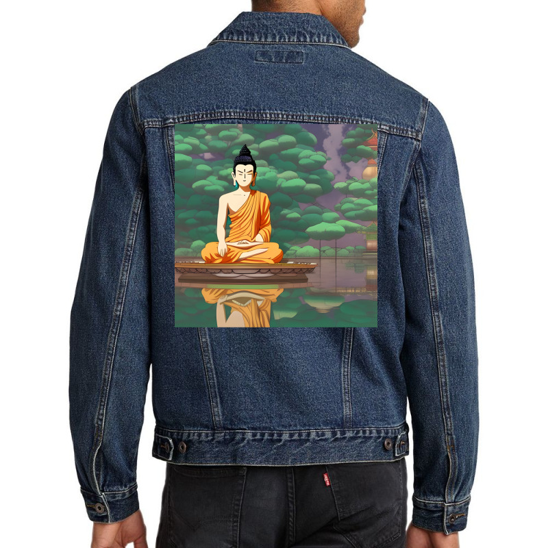 Cartoon Buddha Statue Art Men Denim Jacket | Artistshot