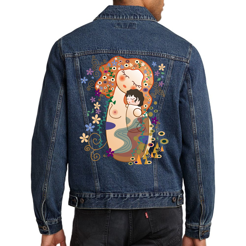 Trending Kokeshis Mother And Child Of Klimt Men Denim Jacket | Artistshot