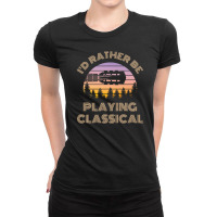 I'd Rather Be Playing Guitar Classical Guitar Headstock Vintage Sunset Ladies Fitted T-shirt | Artistshot