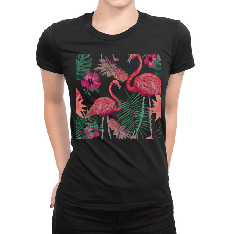 Flamingo T  Shirt Flamingo Pineapple And Tropical Flowers T  Shirt Ladies Fitted T-Shirt by marisadenesik663 | Artistshot