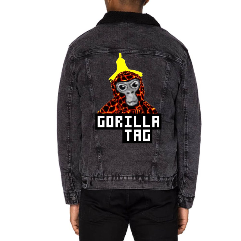 Trending Gorilla Tag Lava Monkey Banana Peel Gorilla Monke By Polkart Unisex Sherpa-lined Denim Jacket | Artistshot