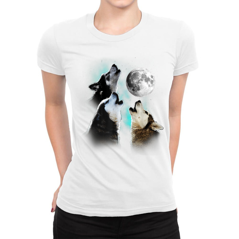 Siberian Husky Shirt, Siberian Husky Howling At The Moon T Shirt Ladies Fitted T-Shirt by omano | Artistshot