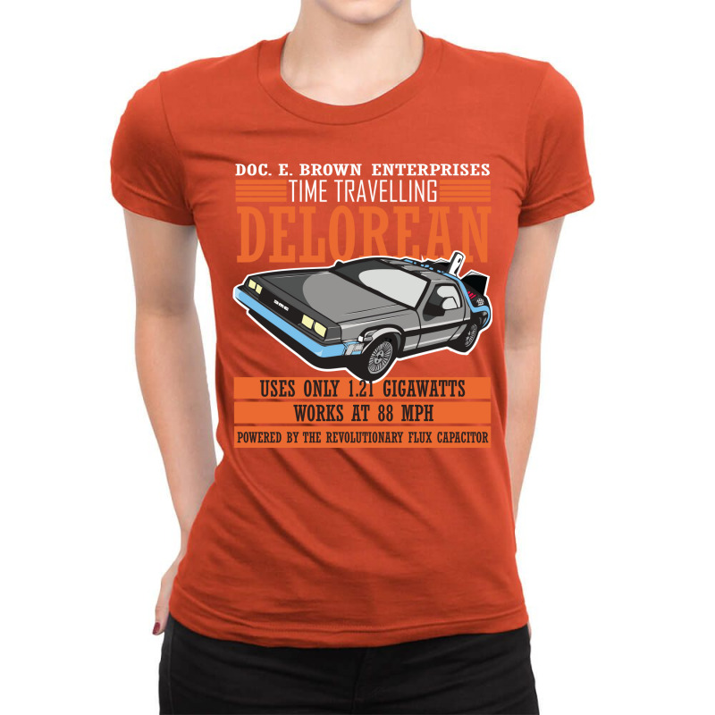 Doc E. Brown Time Travelling Delorean Ladies Fitted T-Shirt by mwenhoocadizx | Artistshot