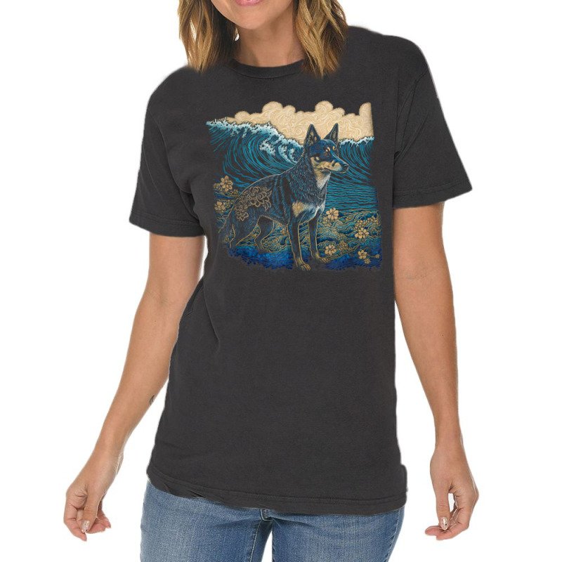 Surrealism Japanese Painting Australian Kelpie Dog T Shirt Vintage T-Shirt by kleebbi | Artistshot