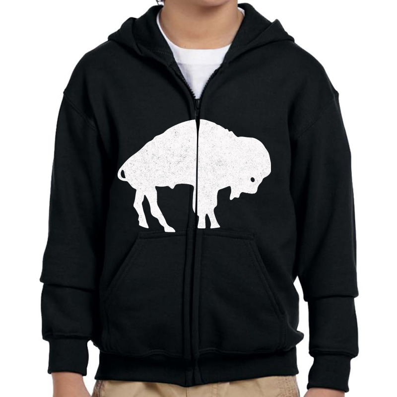 Limited Edition Distressed Standing Buffalo White Youth Zipper Hoodie by michealyoungerlk01 | Artistshot