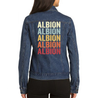 Albion Illinois Albion Il Retro Vintage Text T Shirt Ladies Denim Jacket | Artistshot