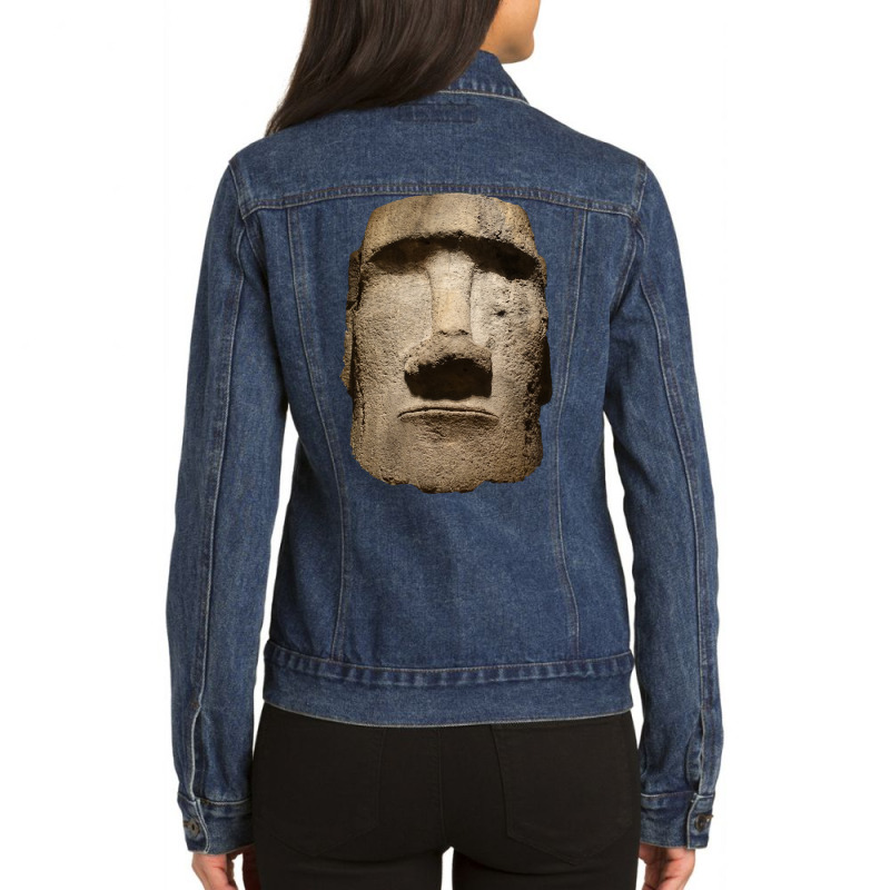 Easter Island Moai Statue Monolith World Mystery Long Sleeve T Shirt Ladies Denim Jacket | Artistshot