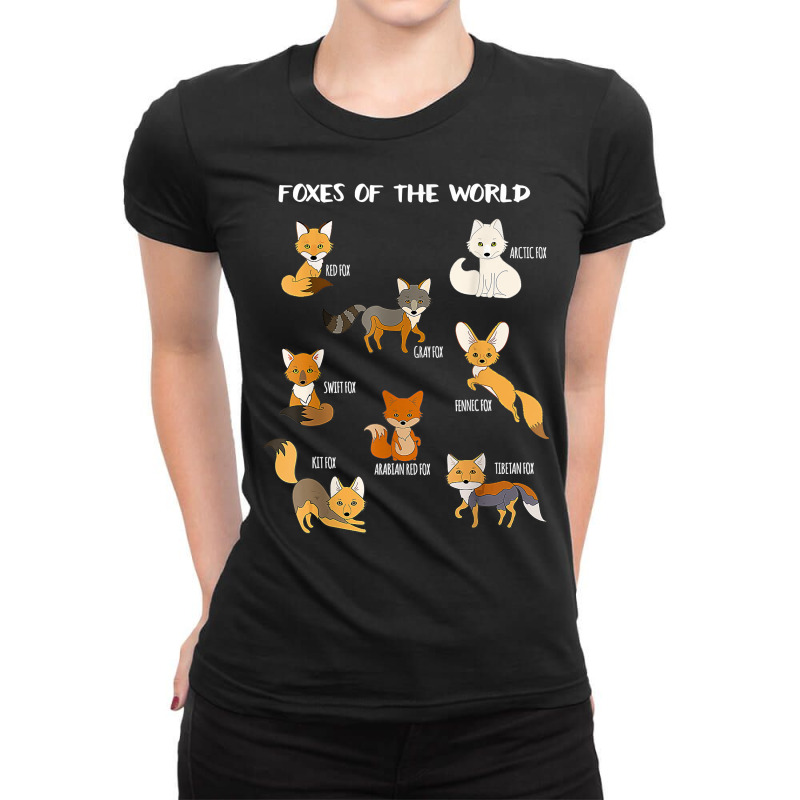 Foxes Of The World Funny Fox Animals Educational T Shirt Ladies Fitted T-Shirt by brict6eguo | Artistshot