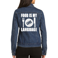 Womens Food Is My Love Language Chef Food Lovers Cooking V-neck Ladies Denim Jacket | Artistshot