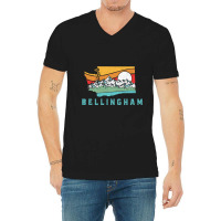 Bellingham Washington Outdoors Retro Mountains Long Sleeve V-neck Tee | Artistshot