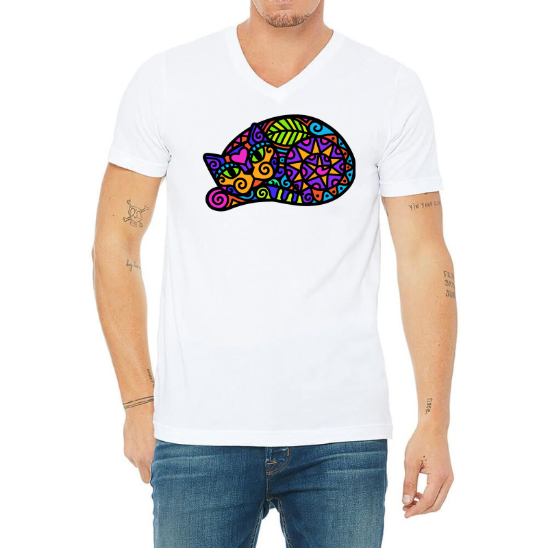 Doodley Doodlecat Sleepy 80s V-neck Tee | Artistshot