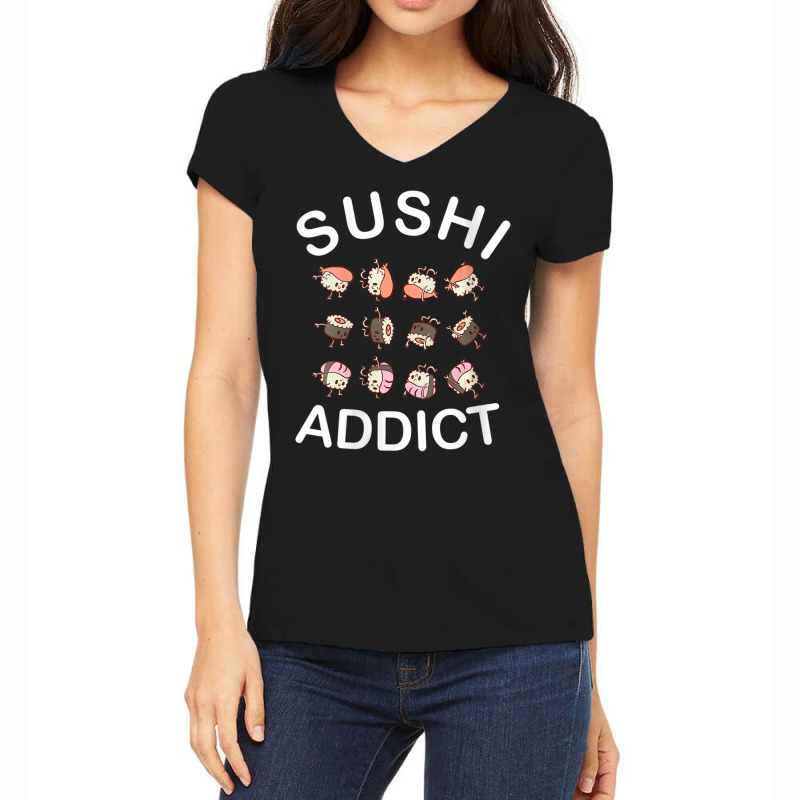 Womens Sushi Addict Japan Food Cute Kawaii Vneck Women's V-Neck T-Shirt by namnguyen | Artistshot