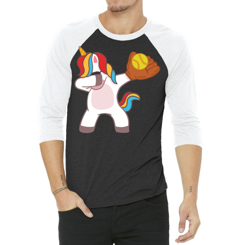 Softball Unicorn Dabbing Travel 3/4 Sleeve Shirt | Artistshot