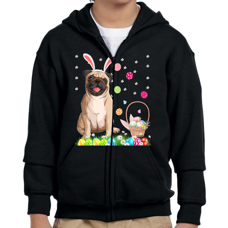 Happy Easter Cute Bunny Dog Pug Wearing Bunny Ears Gift Youth Zipper Hoodie by garbaaargouby | Artistshot