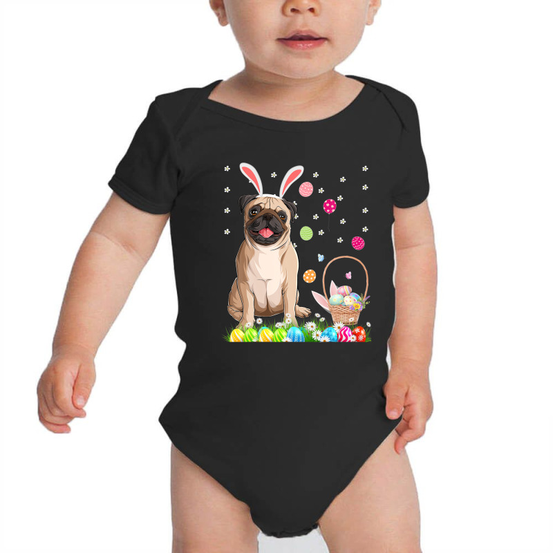 Happy Easter Cute Bunny Dog Pug Wearing Bunny Ears Gift Baby Bodysuit by garbaaargouby | Artistshot