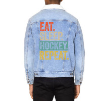 Eat Sleep Hockey Repeat Retro Vintage Gift Unisex Sherpa-lined Denim Jacket | Artistshot