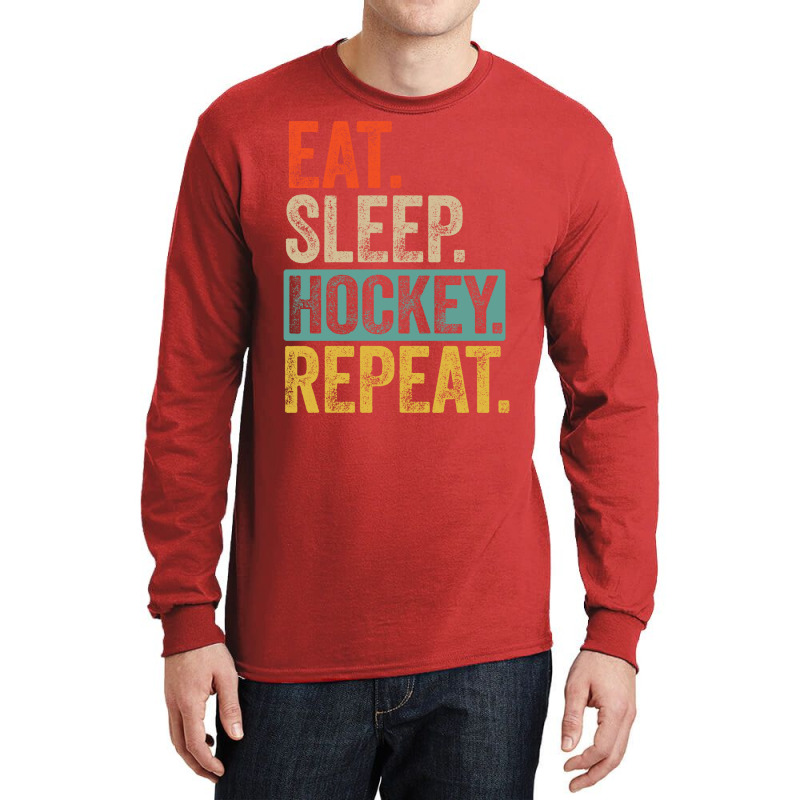 Eat Sleep Hockey Repeat Retro Vintage Gift Long Sleeve Shirts | Artistshot