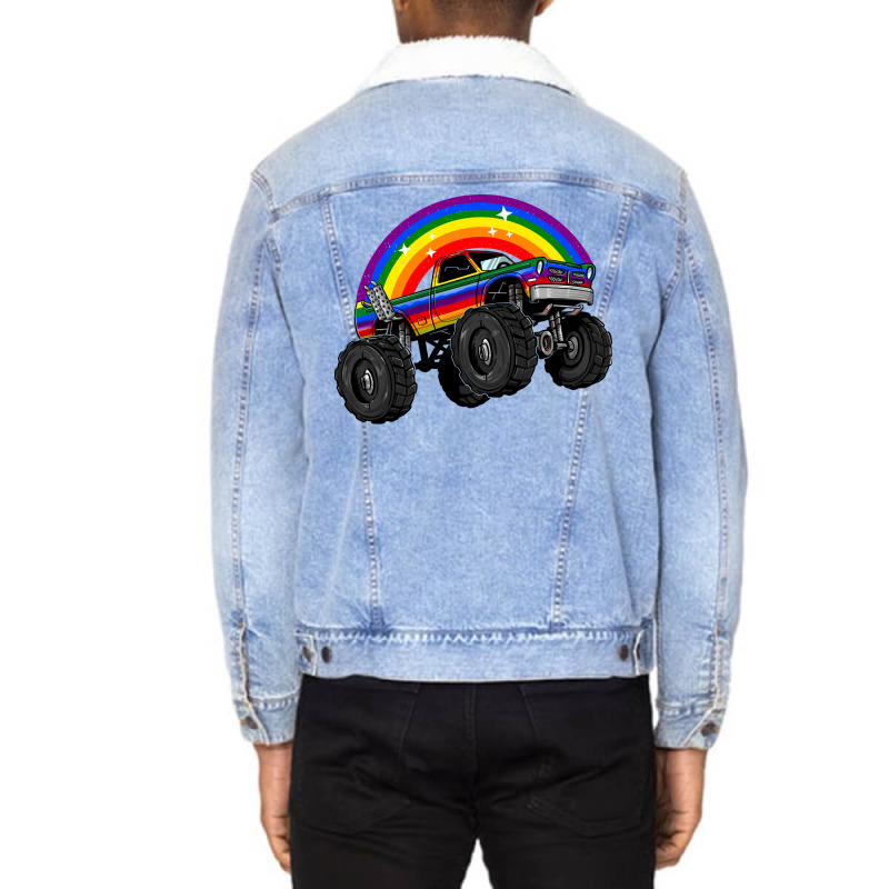 Lgbt Monster Truck Rainbow Flag Lgbtq Car Gay Pride Month Cool Unisex Sherpa-lined Denim Jacket | Artistshot