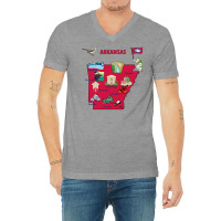 Tourist Attractions Map Of Arkansas State Usa Major Cities  Music V-neck Tee | Artistshot