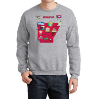 Tourist Attractions Map Of Arkansas State Usa Major Cities  Music Crewneck Sweatshirt | Artistshot