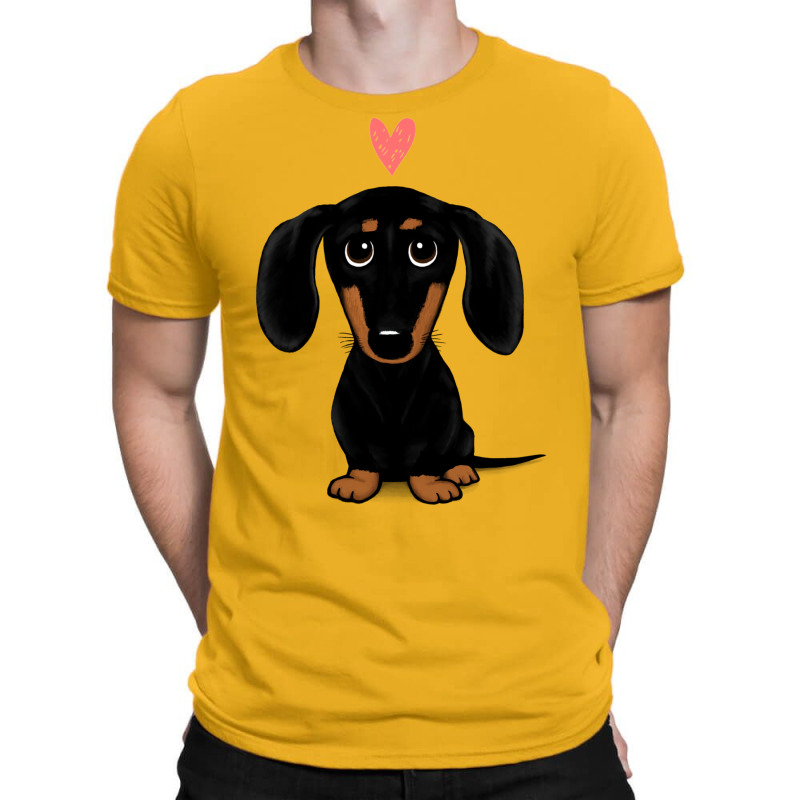 Black And Tan Dachshund With Heart  Cute Cartoon Wiener Dog T-Shirt by mamahyzador4 | Artistshot