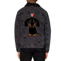 Black And Tan Dachshund With Heart  Cute Cartoon Wiener Dog Unisex Sherpa-lined Denim Jacket | Artistshot