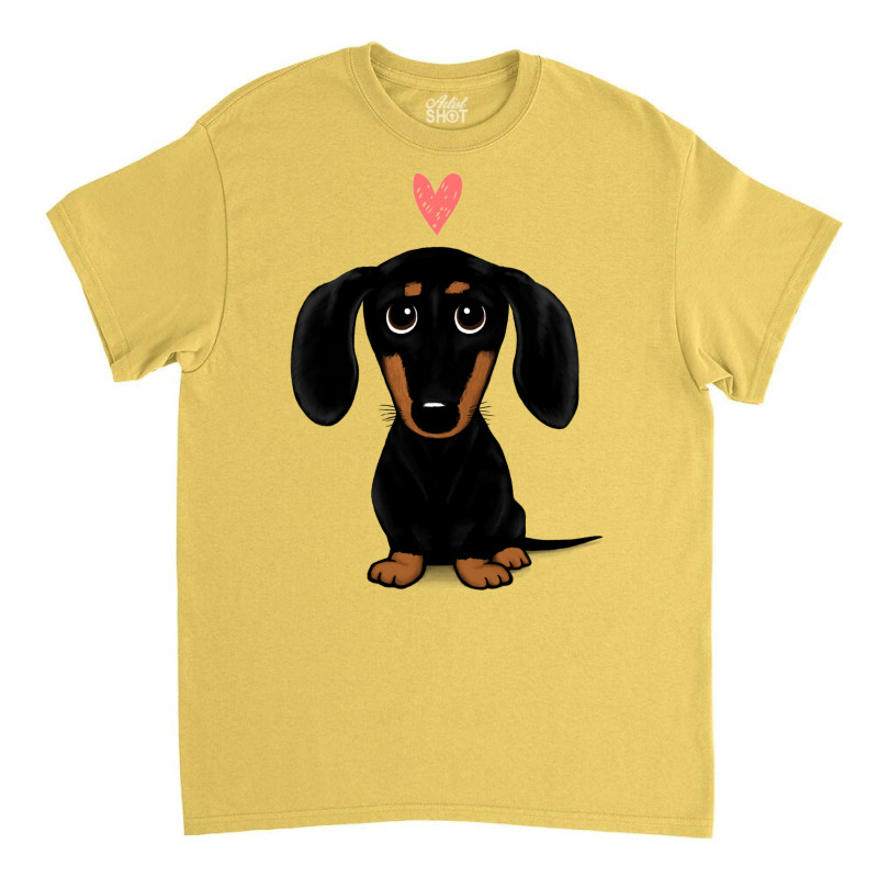 Black And Tan Dachshund With Heart  Cute Cartoon Wiener Dog Classic T-shirt by mamahyzador4 | Artistshot