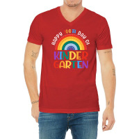 Happy 100th Day Of School Kindergarten Teacher Girls Rainbow 80s V-neck Tee | Artistshot