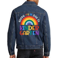 Happy 100th Day Of School Kindergarten Teacher Girls Rainbow 80s Men Denim Jacket | Artistshot