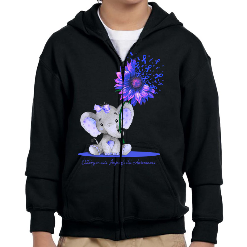 Hot Trend Osteogenesis Imperfecta Awareness Cute Elephant Sunflower Bl Youth Zipper Hoodie by greggjvandervor | Artistshot