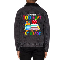 Happy 100th Day Of 1st Grade Teacher 100 Days Of School Boys Red Unisex Sherpa-lined Denim Jacket | Artistshot