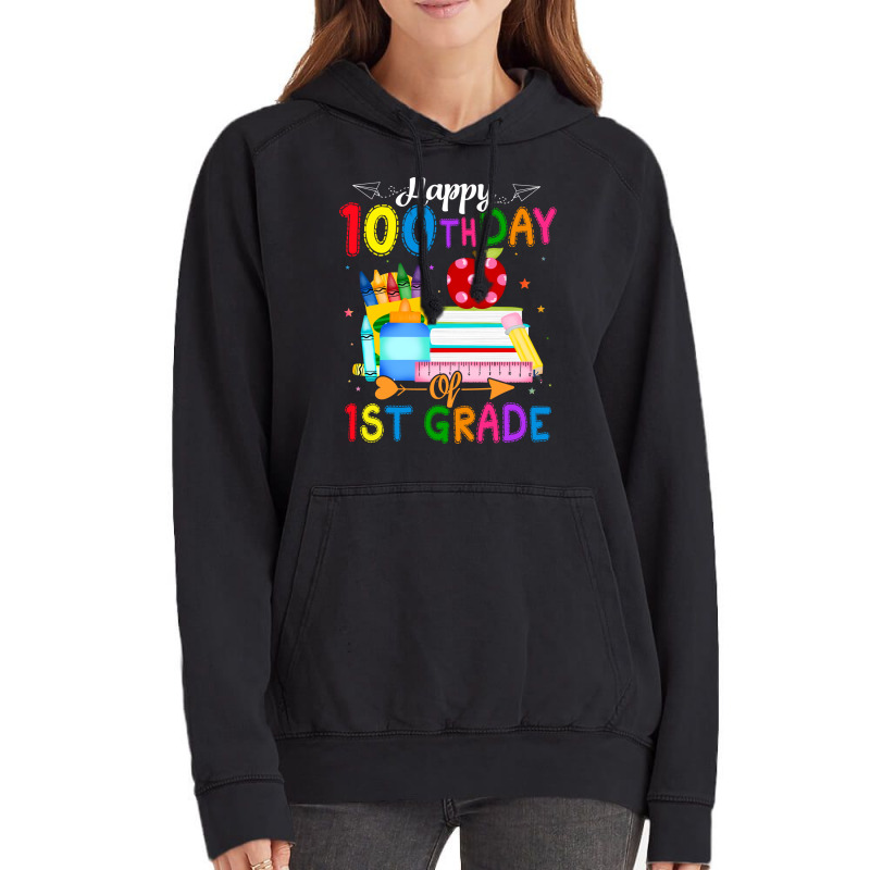 Happy 100th Day Of 1st Grade Teacher 100 Days Of School Boys Red Vintage Hoodie | Artistshot